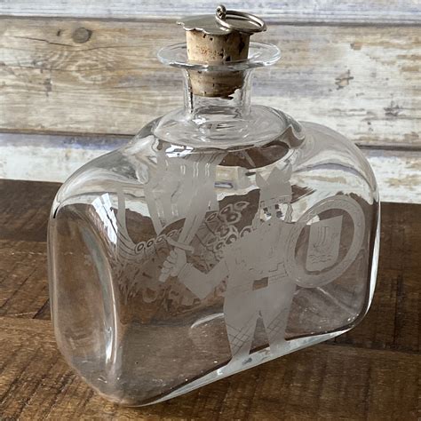 Vintage Blown Glass Etched Viking Decanter With Silver Plated Etsy