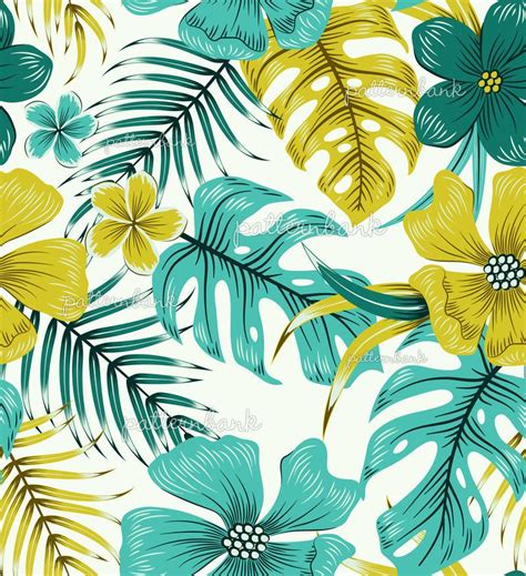 Tropical Leaves And Floral Pattern By Vivian Lau Seamless Repeat Vector