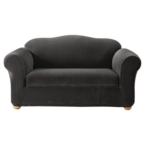 Sure fit deluxe pet dark grey loveseat cover. Sure Fit Stretch Pinstripe Loveseat Slipcover & Reviews ...