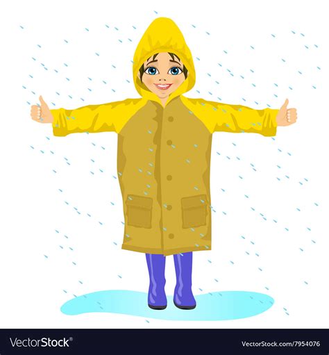 Little Girl In Yellow Raincoat In The Rain Vector Image