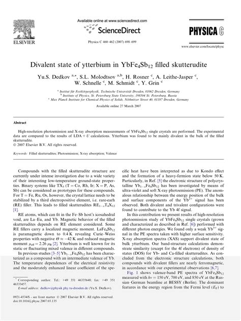 (PDF) Divalent state of ytterbium in YbFe 4 Sb 12 filled skutterudite