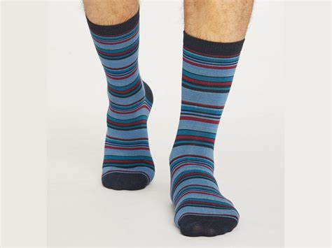 Mens Bamboo Socks Spm379 Rugby Stripe Bright Blue