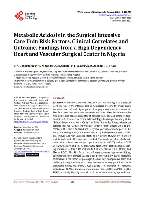 Pdf Metabolic Acidosis In The Surgical Intensive Care Unit Risk Factors Clinical Correlates