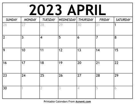 Printable April 2023 Calendar Template Print Now