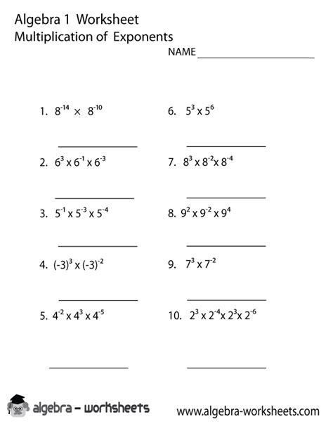 Algebra Exponent Rules Worksheet Powers Of Exponents With Negatives