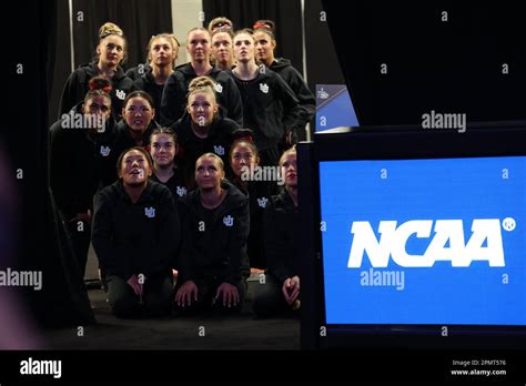 Fort Worth Texas Usa 13th Apr 2023 University Of Utah Gymnasts Watch Their Intro Video