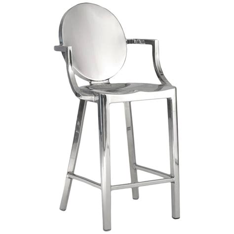 Emeco Kong Counter Stool With Arms In Polished Aluminum By Philippe