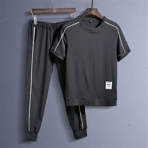 sportswear mens tracksuit summer casual fitness track suit short sleeve