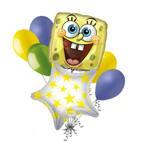 7 Pc Spongebob Squarepants Face Balloon Bouquet Happy Birthday Party