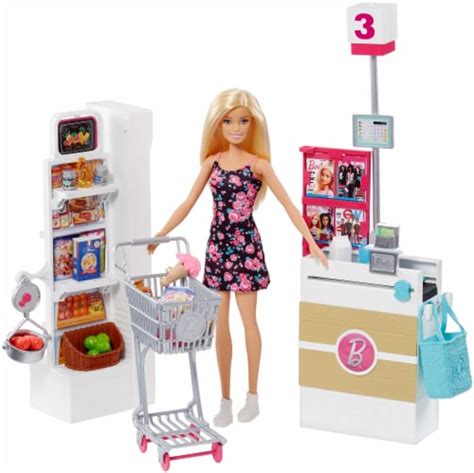 Barbie Doll Blonde And Grocery Store With Rolling Cart And Working
