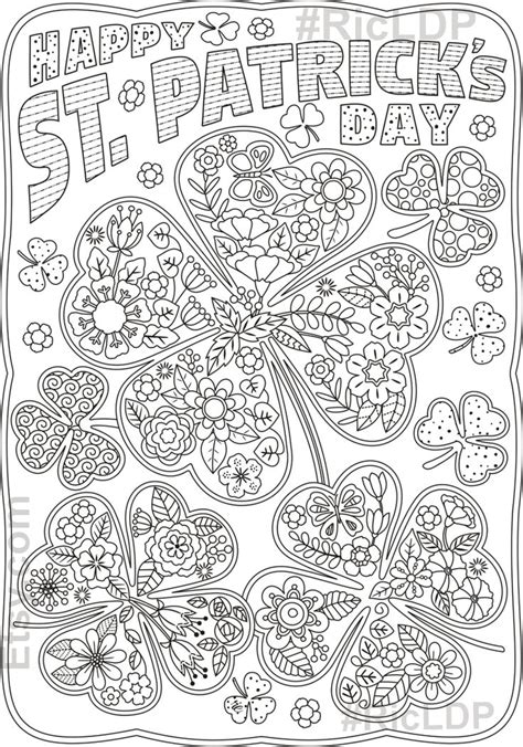 st patricks day coloring pages flowers  clover leaves etsy love coloring pages st
