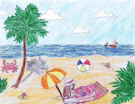 How To Draw A Beach Scene Easy Scenery Drawing Beach Scenes Scenery