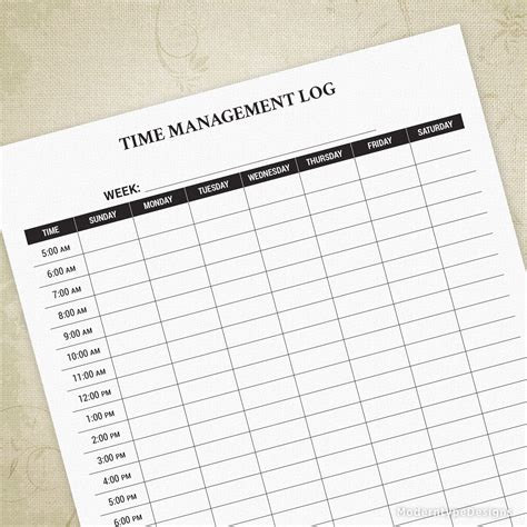 Time Management Log Printable Time Management Printable Time