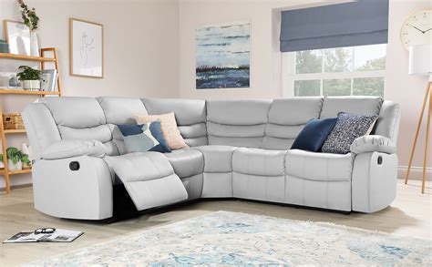 Sorrento Light Grey Leather Recliner Corner Sofa Furniture Choice
