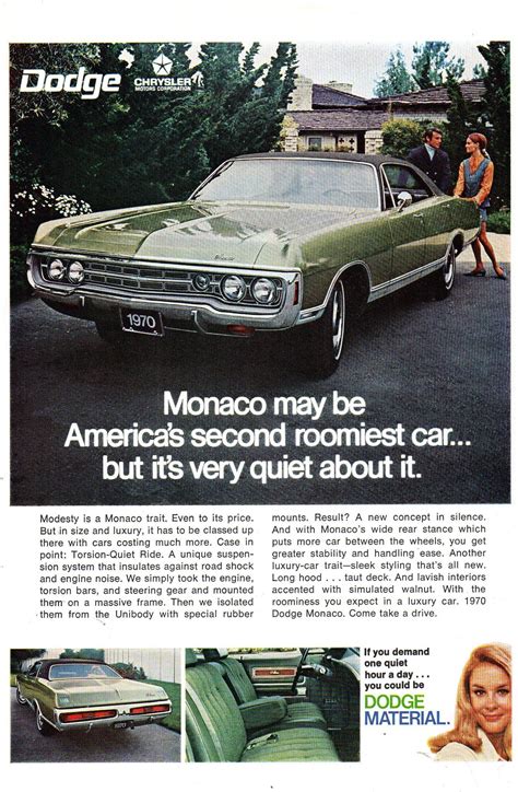 1970 Dodge Monaco Sport Sedan Usa Original Magazine Advertisement Car