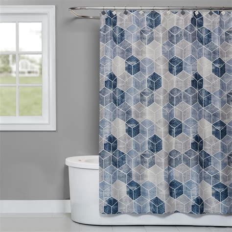 Saturday Knight Cubes 72 In Shower Curtain In Blue T4275600200001