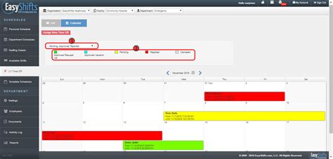Easyshifts Online Help Time Off Page Calendar View For Admin