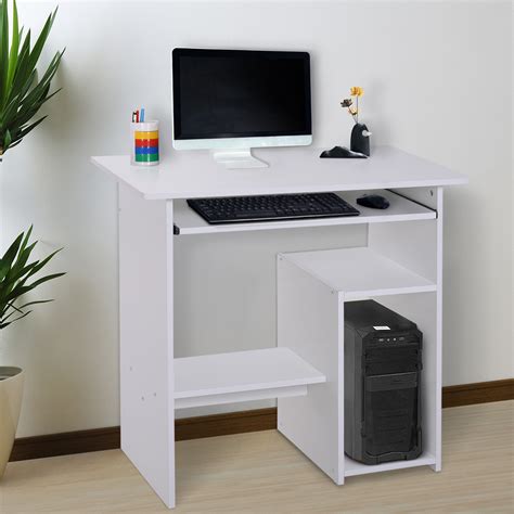 Inspired by the historic mission design of the west, this desk's clean lines and smooth surfaces provide a great desktop and great. HOMCOM Compact Small Computer Table Wooden Desk Keyboard Tray Storage White 5056029829103 | eBay