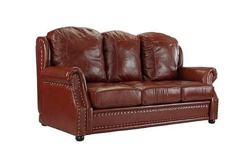 Leather Sofa 3 Seater Living Room Couch With Nailhead Trim Light