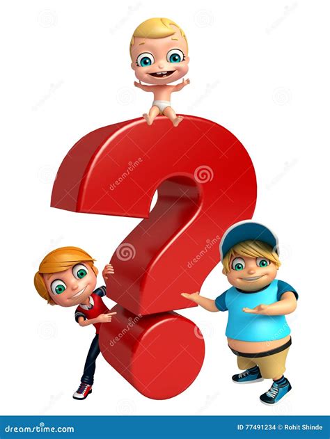 Kid Girl Kid Boy And Cute Baby With Question Mark Sign Stock