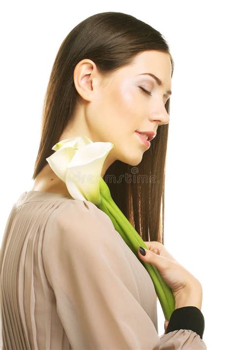 Beautiful Woman With Calla Flower Stock Photo Image Of Girl Natural