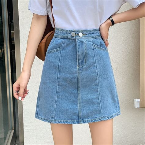 Blue Denim Skirt Female High Waist Summer New Style Womens Streetwear Casual All Match Slim