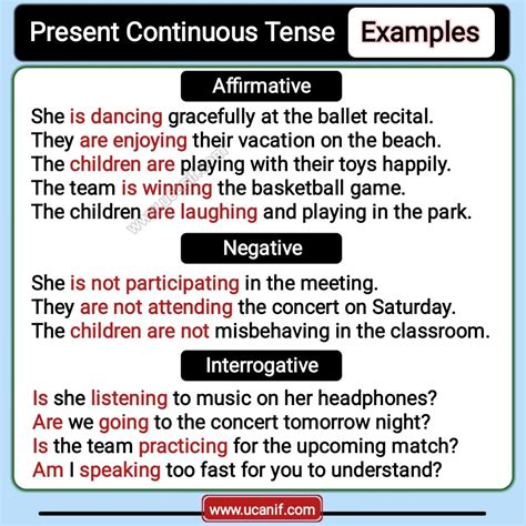 Examples Of Present Continuous Tense Sentences