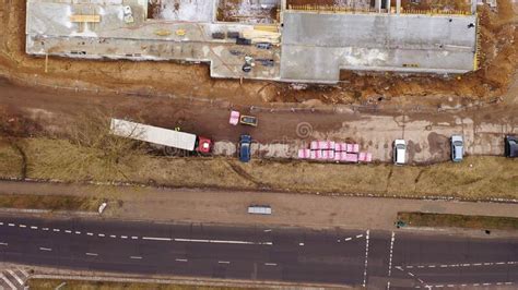 Drone Photography Of Unloading Semi Truck With A Forklift In A