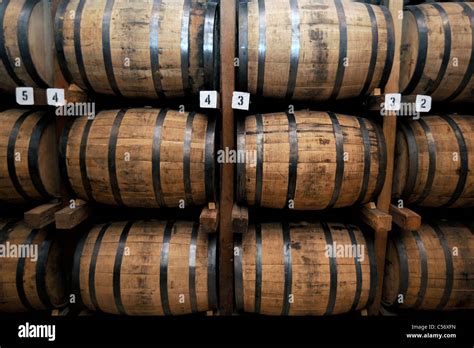 Wooden Whiskey Barrels In Lynchburg Tennessee Usa Stock Photo Alamy