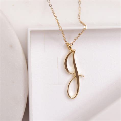 J Initial Necklace Cursive J Initial Gold Etsy Initial Necklace