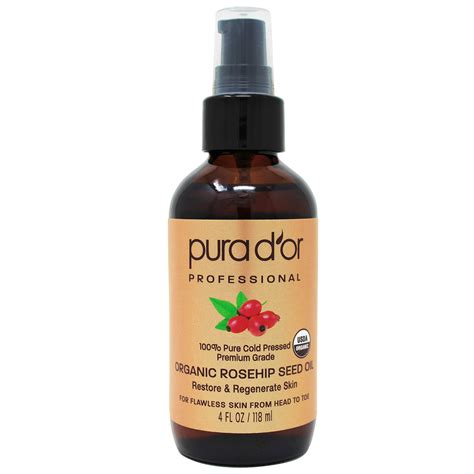 Pura Dor Organic Rosehip Seed Oil 4oz 118ml 100 Pure Cold Pressed