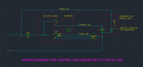 wiring diagram  control air cooled split type ac unit autocad  cad block symbols