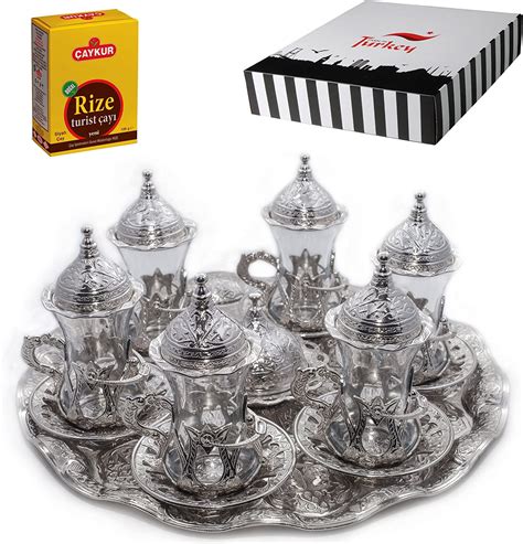 Amazon Com SET Of Turkish Tea Glasses Set Saucers Holders Spoons