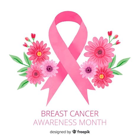Free Vector Watercolor Breast Cancer Awareness Ribbon With Flowers