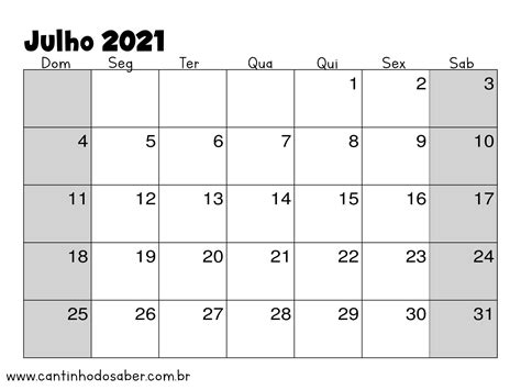 Calendario De Julho 2021 Atividades Para A Educação Infantil