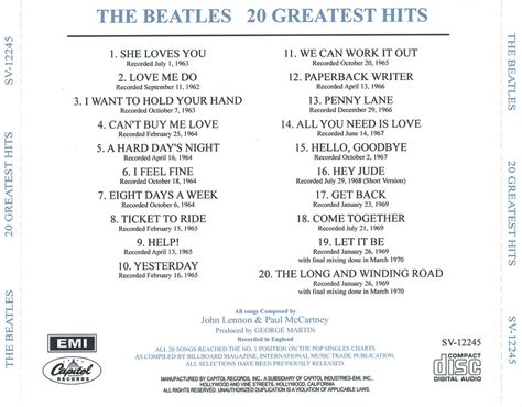 The top 10 greatest songs from the beatles. Music Of My Soul: The Beatles-1982-20 Greatest Hits(EMI ...