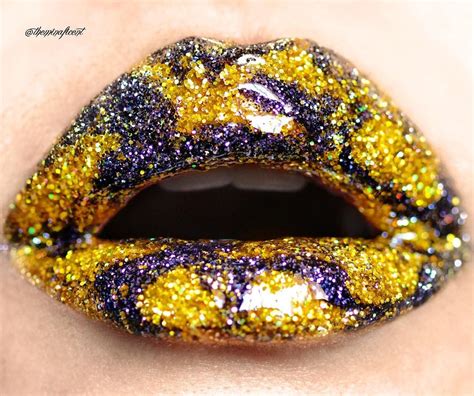 Glittery Gold And Purple Marbled Lips Makeup Art Lip Makeup Makeup