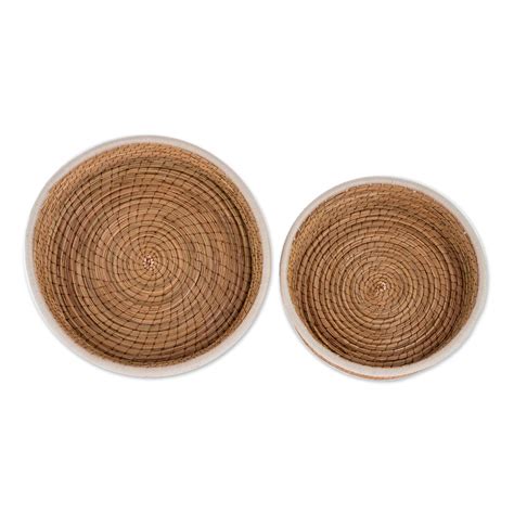 Unicef Market Handmade Pine Needle And Cotton Baskets In Ivory Pair