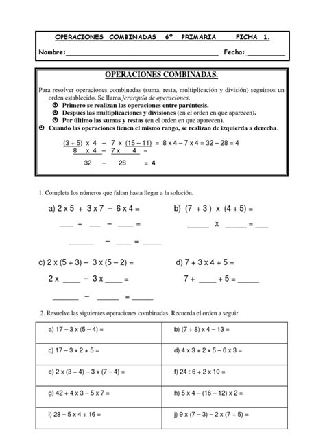 Puedes hacer los ejercicios online o descargar la ficha como pdf. REFUERZO OPERACIONES COMBINADAS
