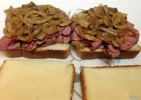 Grilled Roast Beef And Swiss Cheese Sandwich With Mushrooms