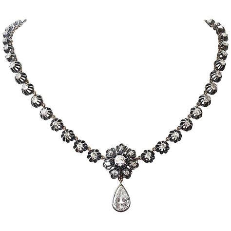 victorian diamond silver and rose gold graduating riviere necklace at 1stdibs