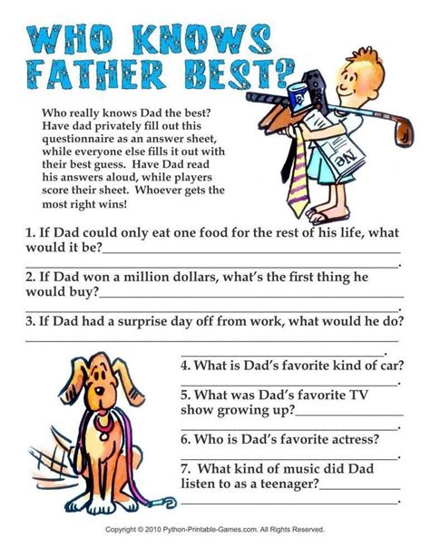 Browse a wide range of father's day design ideas and inspiration, from photos and templates in a stunning selection of styles and colours. Printable Fathers Day Games! | PartyIdeaPros.com | Father ...