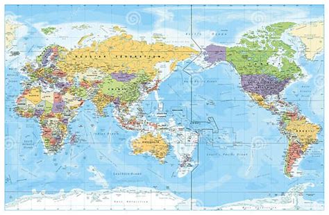 Mapa Político Centrado Pacífico Del Mundo Ilustración Del Vector