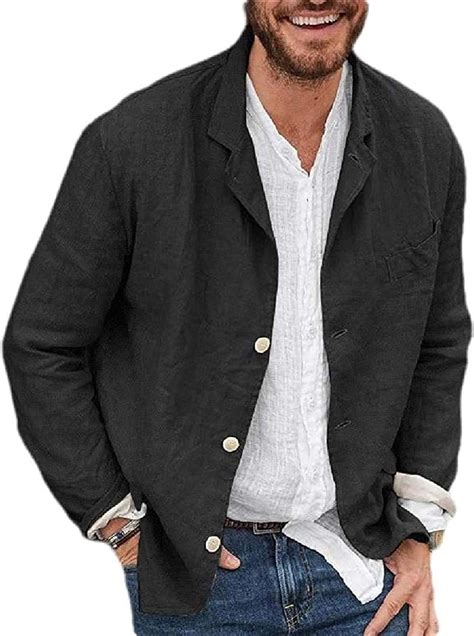 Men Casual 3 Button Lapel Cotton Linen Sport Coat Blazer Jacket Amazon