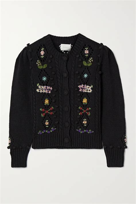 Anthropologie tabitha embroidered cardigan embroidered cardigan, clothes design, anthropologie. Black Forget-Me-Not embroidered cable-knit cotton and wool ...