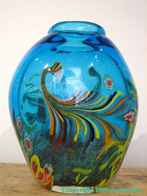 Murano Vase Art Glass Blue Floral 20th Century Italian Glass Art