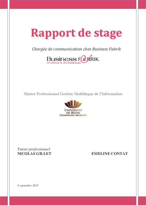 Exemple De Rapport De Stage Master Le Meilleur Exemple
