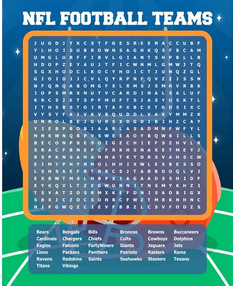 Nfl Football Team Word Search Printable Printablee