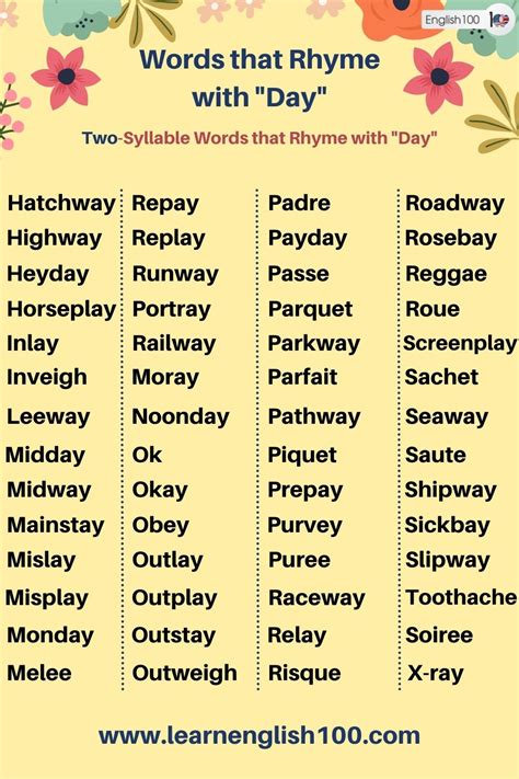 Words That Rhyme With Love Day English 100