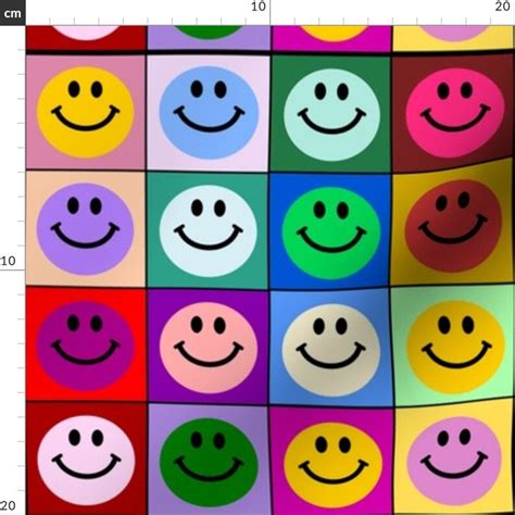 Smiley Faces Fabric Colorful Smiley Face Squares By Etsy